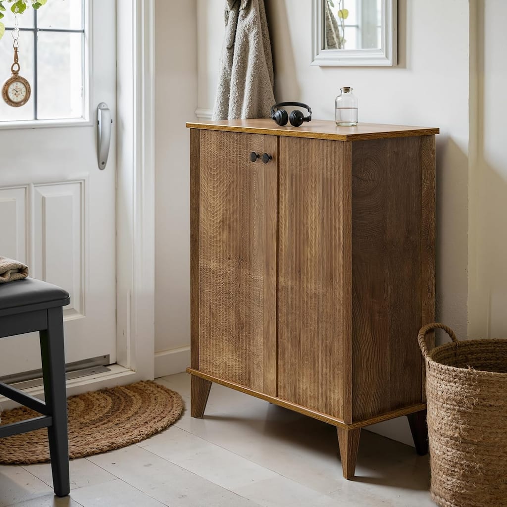 5-Tier Wooden Shoe Cabinet with Doors for Entryway, Modern Entry Way Shoe Storage Cabinet