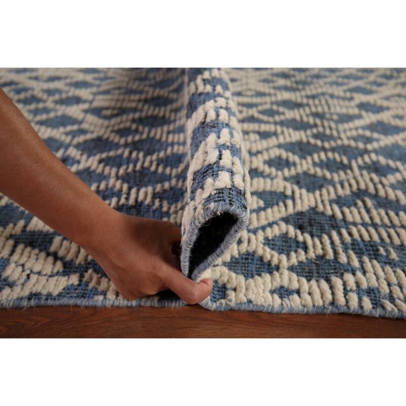 Trellis Moroccan Large Modern Area Rug Hand-Knotted Wool Carpet - 9'7" x 14'8"