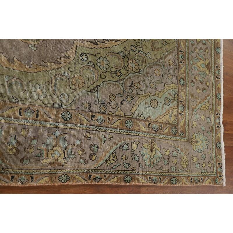 Hand Knotted Oriental 100% Wool Carpet Traditional Medallion Brown Tabriz Area Rug - 11' 0'' X 7' 8''