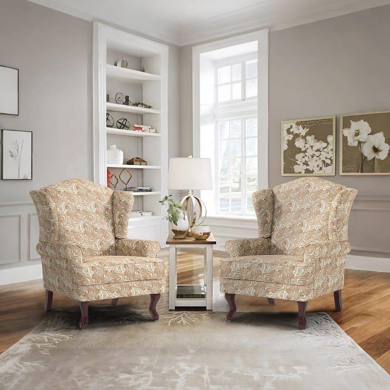 Elegant Living Room Wing Back Arm Chair Upholstered Accent Chair