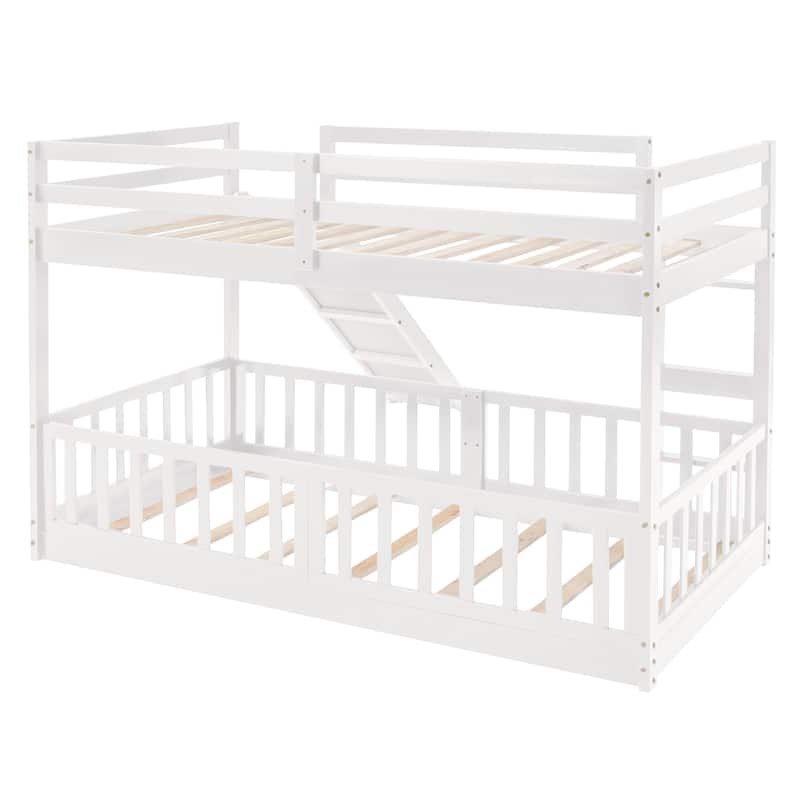 Twin Over Twin Bunk Bed with Slide and Ladder, White