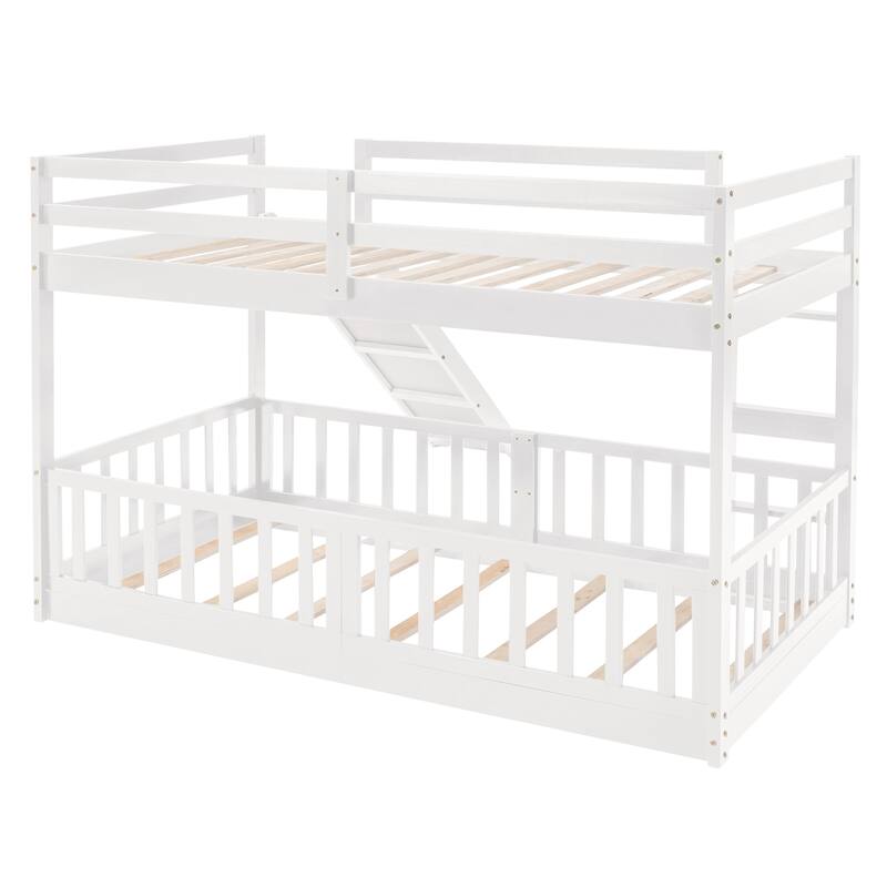 White Twin Over Twin Bunk Bed with Slide and Ladder, Space-Saving Design