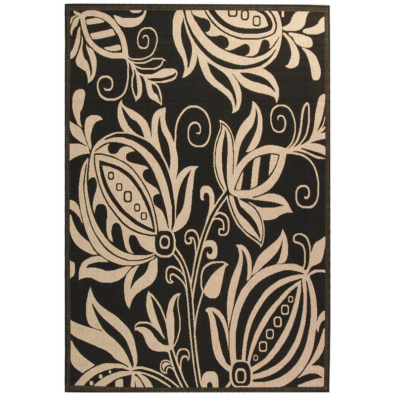 SAFAVIEH Courtyard Nasima Indoor/ Outdoor Patio Backyard Rug - 6'7" x 9'6" - Black/Sand