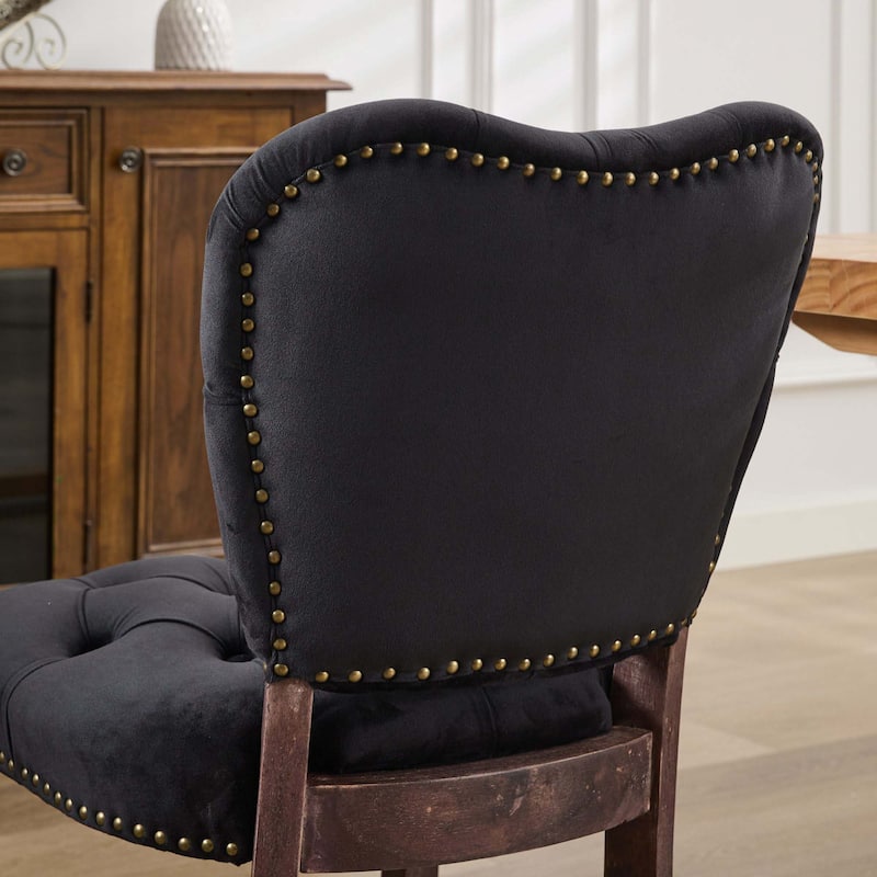 French Vintage Tufted Upholstered Fabric Dining Chair,Set of 2