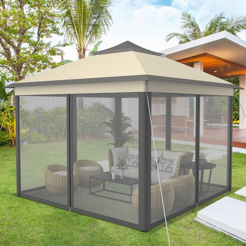 Costway 11'x11' 2-Tier Pop-Up Gazebo Tent Portable Canopy Shelter - See Details