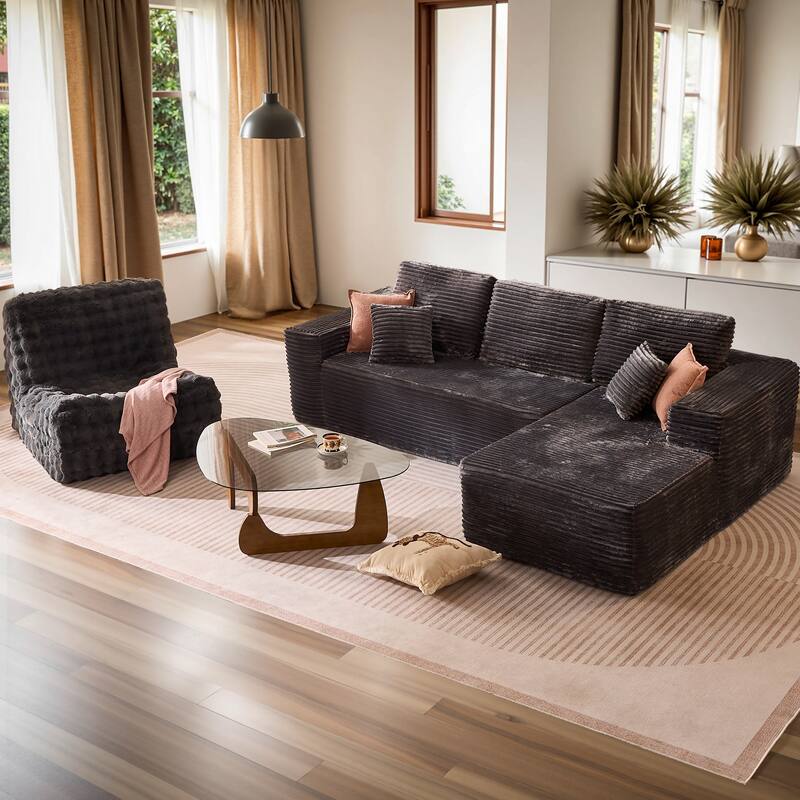 XIZZI Modern Plush Sectional Chaise Couch with Bean Bag Chair