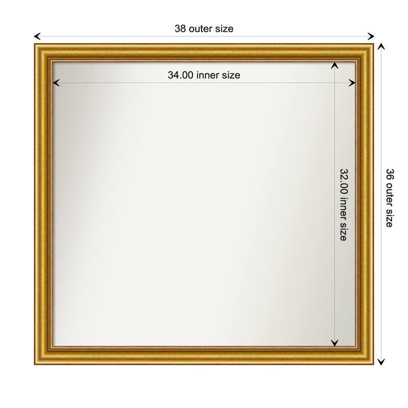 Townhouse Gold Framed Non-Beveled Custom Wall Mirror, Bathroom Vanity Mirror - Outer Size: 37.75 x 35.75