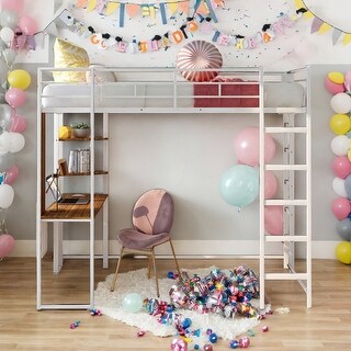 Modern Full Size Loft Bed With 2 Shelves and one Desk For Bedroom,Dorm,Kids