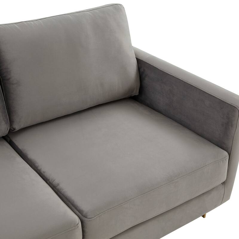 LeisureMod Lincoln Modern Upholstered Velvet Sofa with Gold Frame - 83"