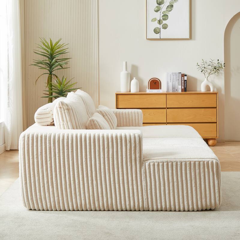 Plush 87-Inch Corduroy Reclining Chaise Sofa Bed, Modern Sleeper for Living Room