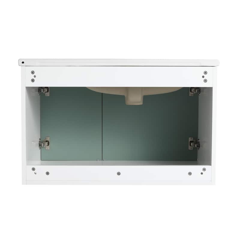 Malwee 32"/36"/40" Floating Bathroom Vanity, Wall Mounted Bathroom Vanity with Ceramic Sink,Soft Close Doors