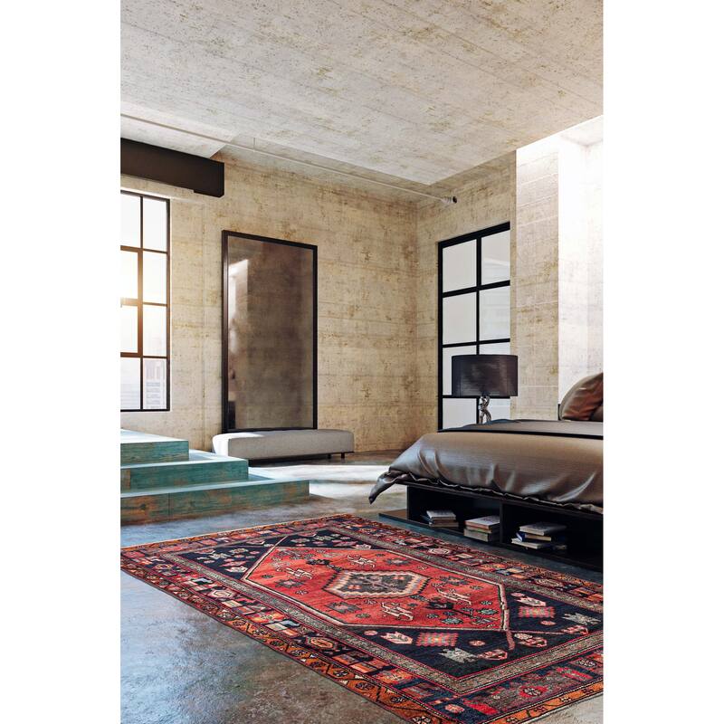 ECARPETGALLERY Hand-knotted Anadol Dark Navy, Red Wool Rug - 4'8 x 8'10