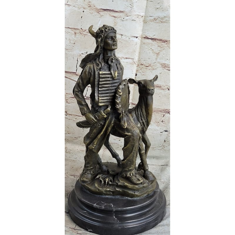 Native American Indian Shaman W/ Deer Bronze Statue Sculpture Figure 12 Inches X 6.5 Inches