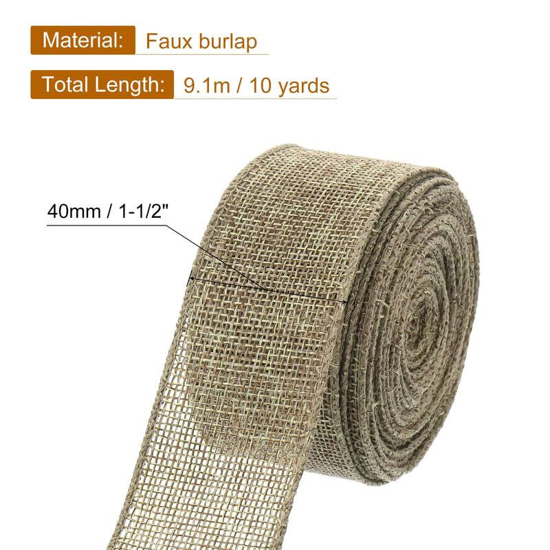 Burlap Wired Ribbon, 10 Yards Fabric Ribbon Roll - Dark Natural Color - 1.5"