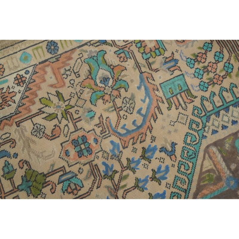 Hand Knotted Oriental 100% Wool Carpet Traditional Floral Beige & Ivories Tabriz Area Rug - 11' 5'' X 8' 2''