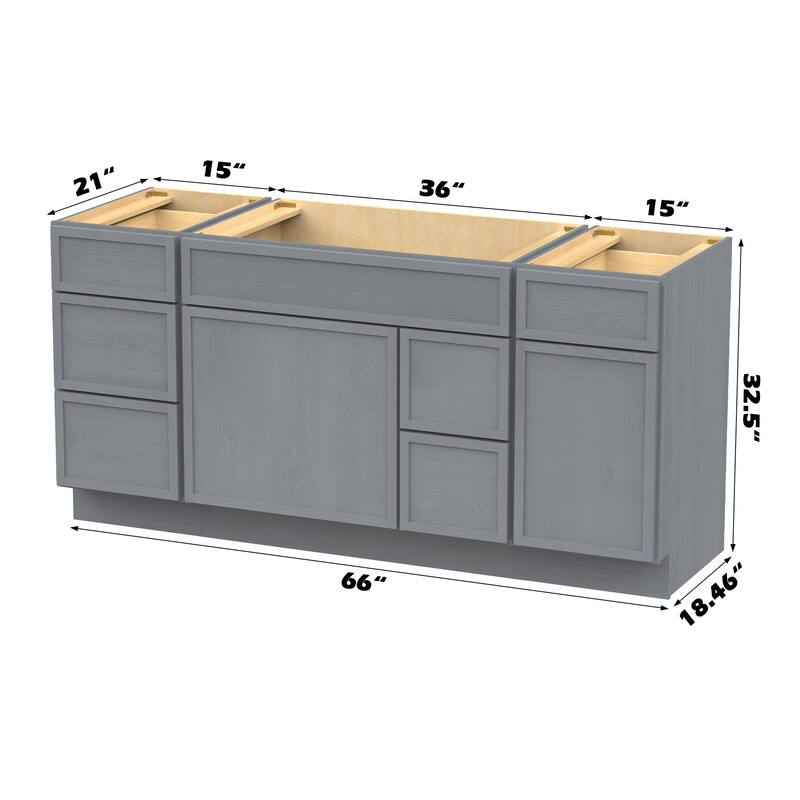Vanity Art 66" Birch Freestanding Bathroom Vanity Cabinet without Top