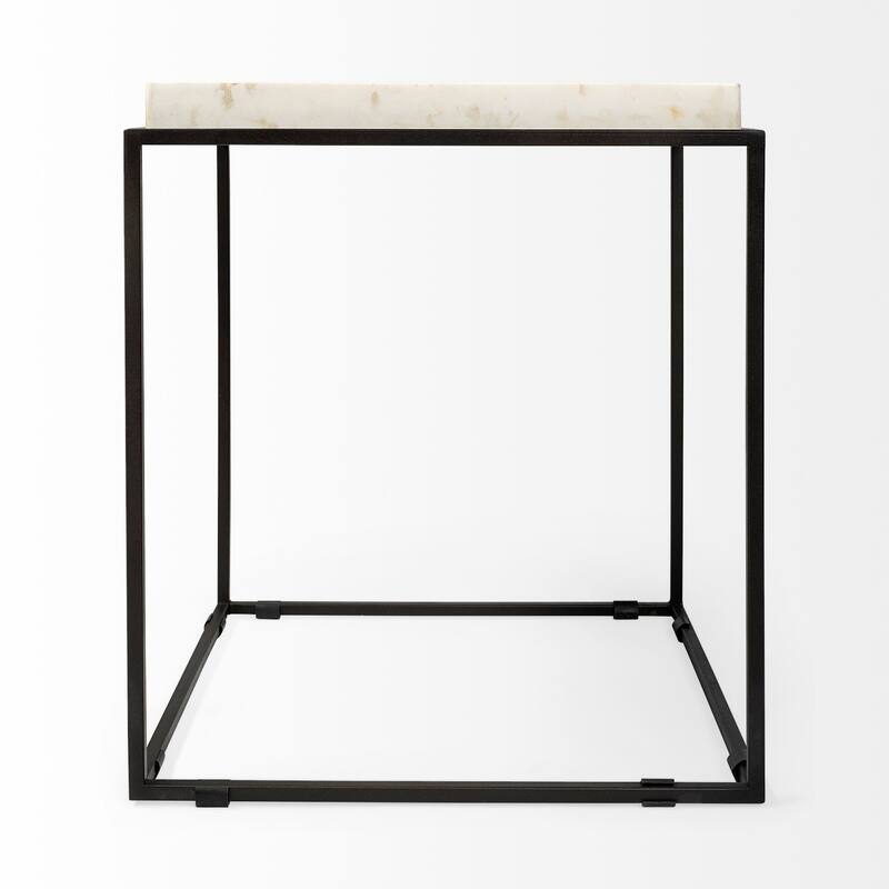 Nathan II White Marble Top with Black Metal Frame Side Table