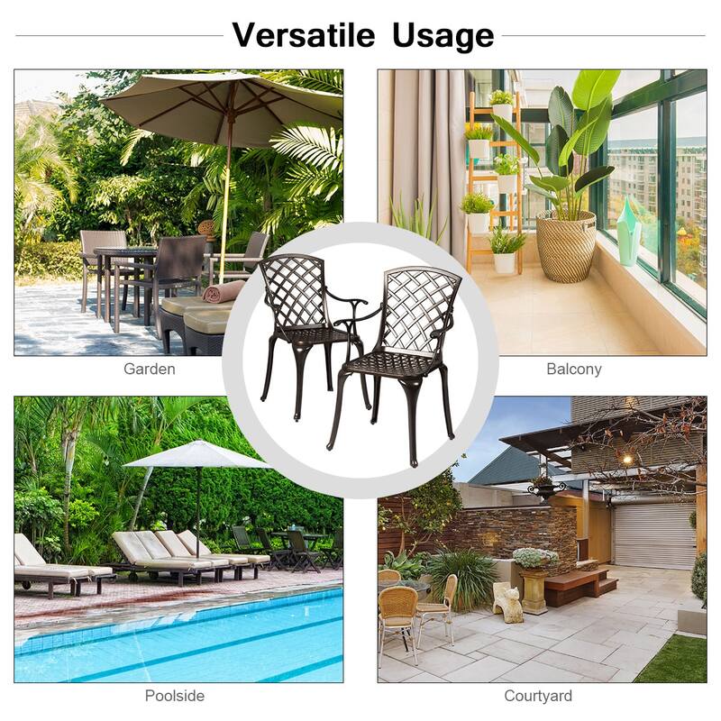 Costway Outdoor Cast Aluminum Arm Dining Chairs Set of 2 Patio Bistro