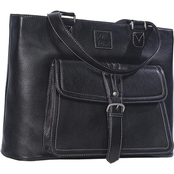 black leather laptop tote