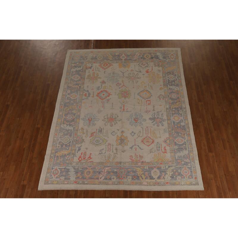 Hand Knotted Oriental 100% Wool Carpet Transitional All-Over Beige & Ivories Oushak Area Rug - 10' 0'' X 7' 11''