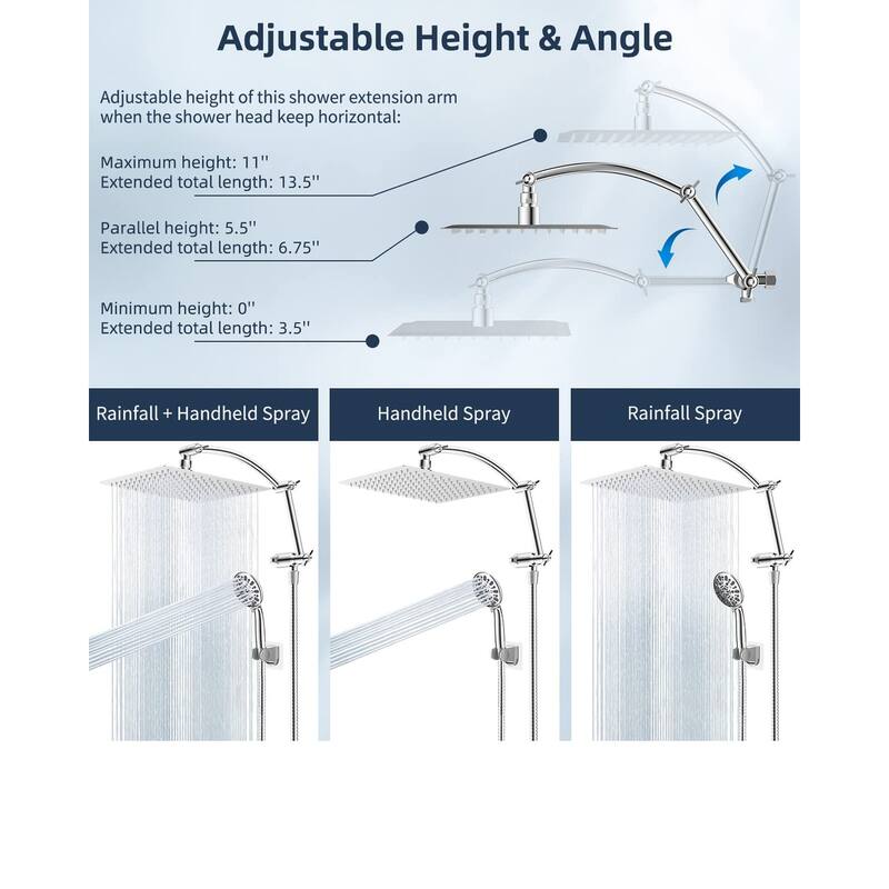 All Metal 10'' High Pressure Rainfall Shower Head With Handheld Spray