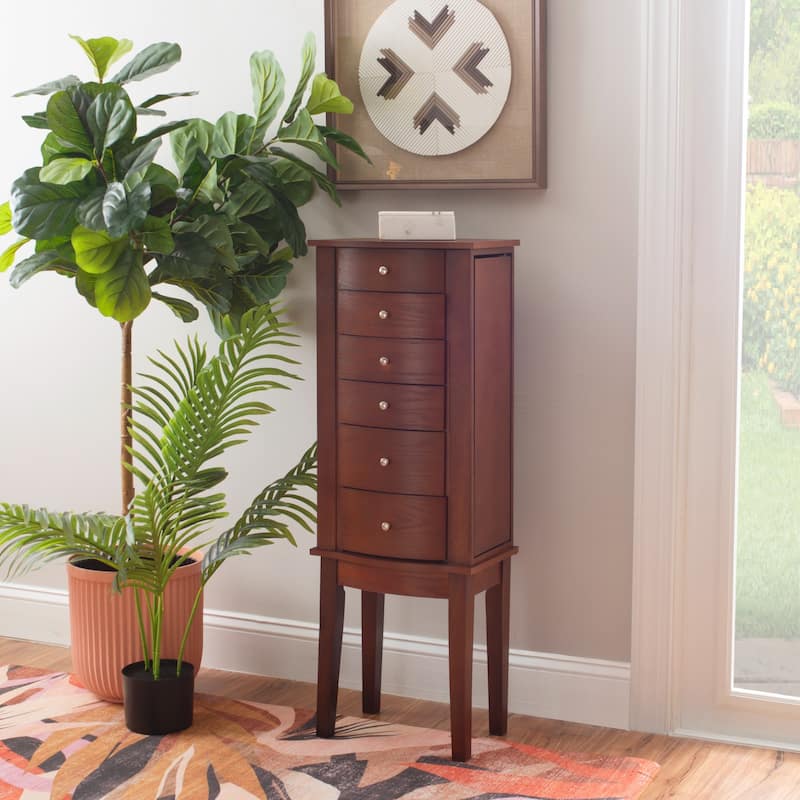 6-Drawer Wooden Jewelry Armoire with Plush Black Lining - 40" - Merlot Brown