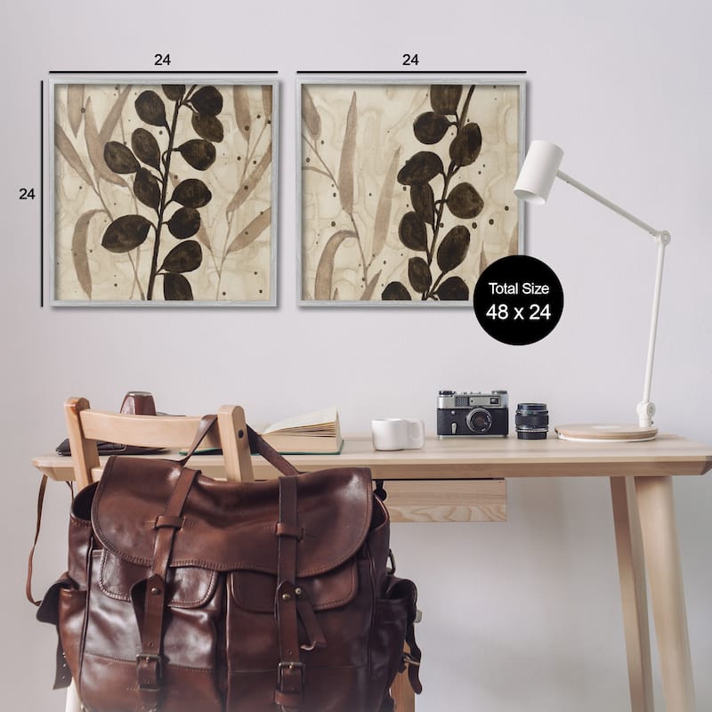 Stupell Natural Tone Sprouting Leaves Framed Giclee Art Design By Krinlox (Set of 2)