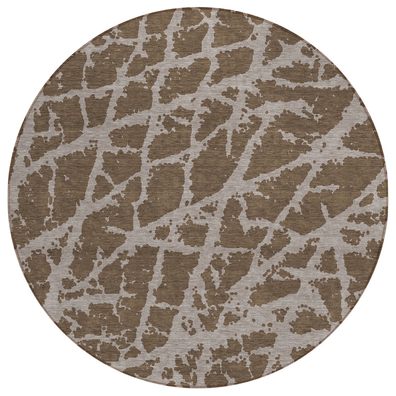 Machine Washable Indoor/ Outdoor Transitional Brown Crackle Chantille Rug