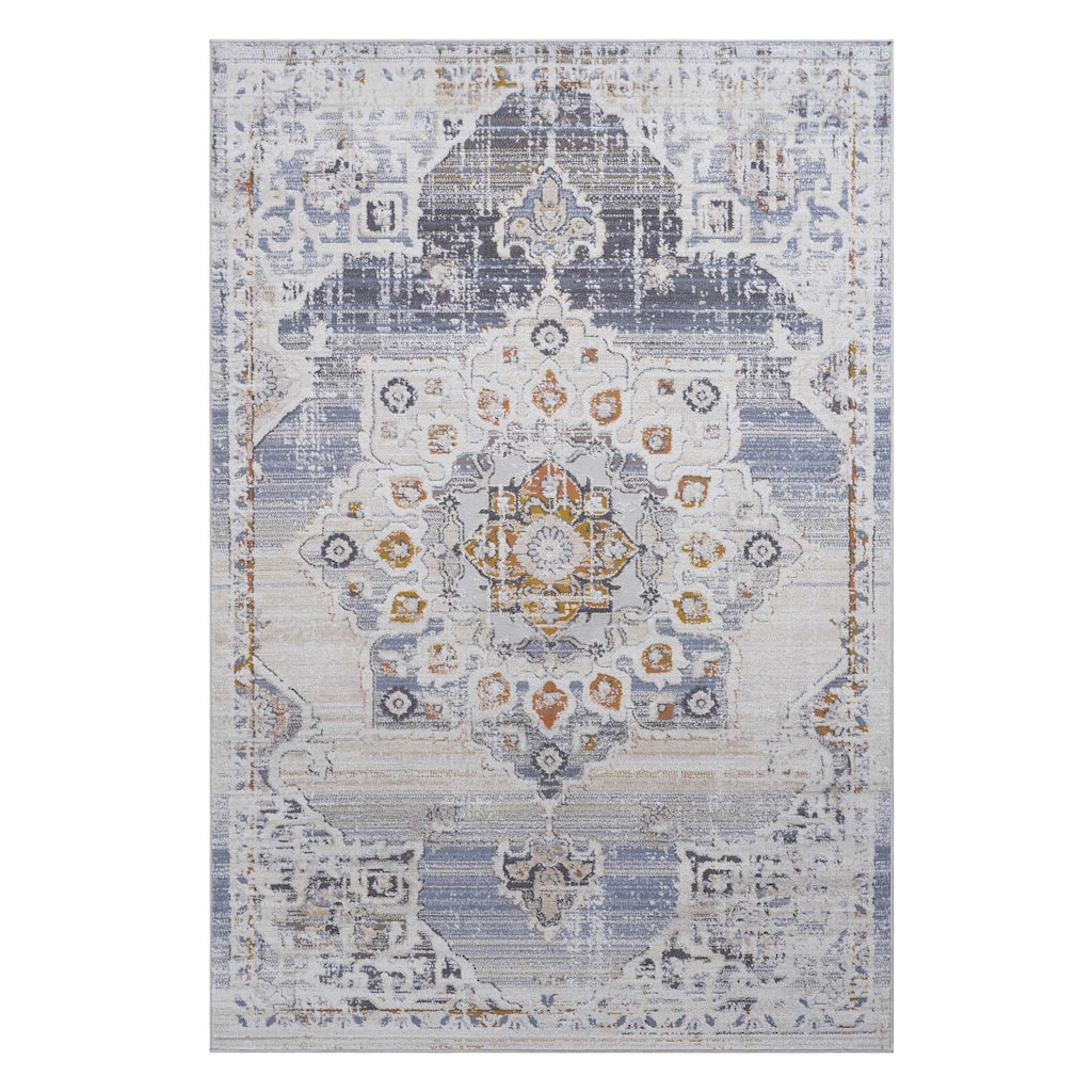LOOM & LUXE Collection Cream/Beige/Medallion Non-Shedding Area Rug