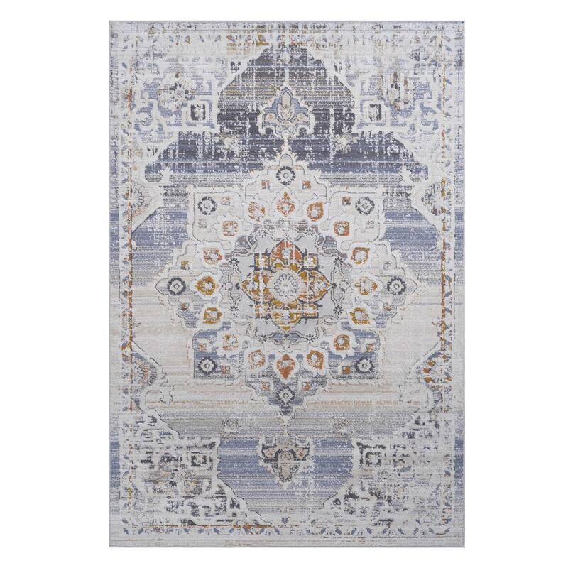 LOOM & LUXE Collection Cream/Gold/Medallion Non-Shedding Area Rug - 90" D x 63" W x 0.28" H