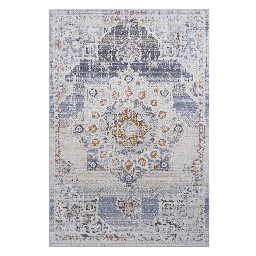 LOOM & LUXE Collection Cream/Gold/Medallion Non-Shedding Area Rug