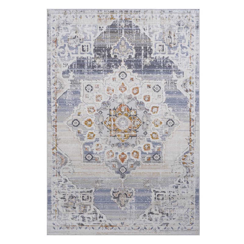 PAYAS Collection Cream / Gold / Medallion Non-Shedding Area Rug - 120" D x 93" W x 0.28" H