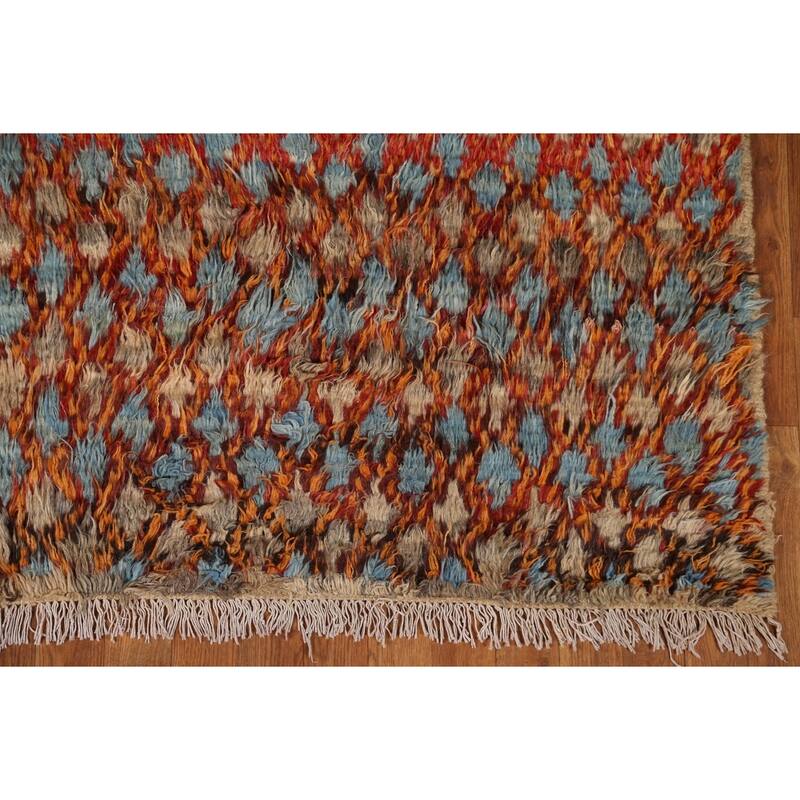 Hand Knotted Oriental 100% Wool Carpet Modern All-Over Oranges & Rust Moroccan Area Rug - 9' 6'' X 7' 2''