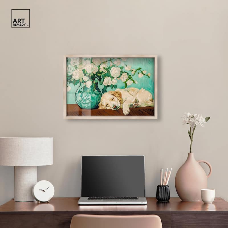 Rose Vase Puppy Shadowbox by Art Remedy
