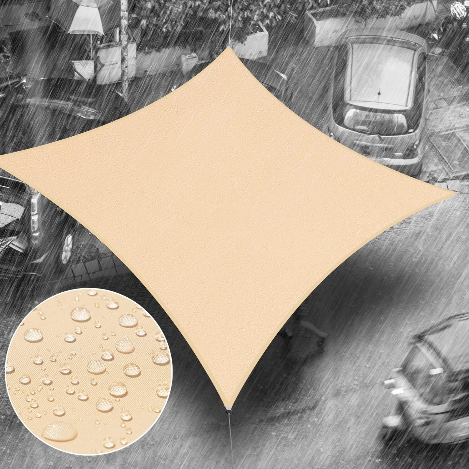 14' x 20' Beige Rectangle Waterproof Sun Shade Sail, UPF50+ UV Blockage, Outdoor Patio Garden Carport