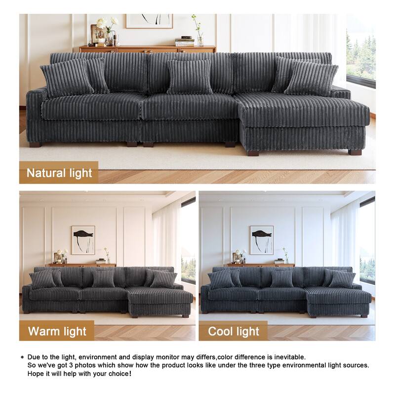 118.3" W Plush Corduroy Square Arm Upholstered Sectional Modular Sofa