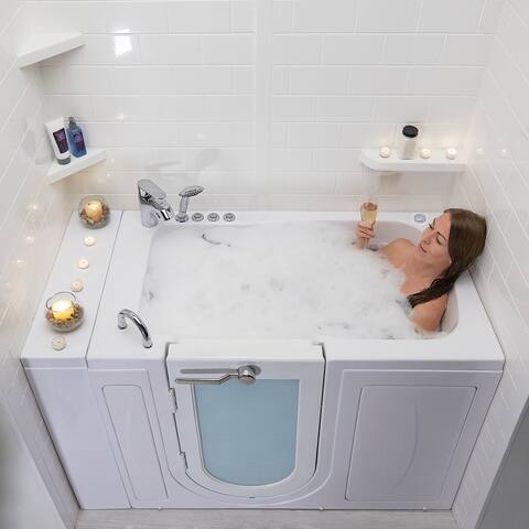 Ella Monaco 32" Acrylic Hydro Massage Walk-In Bathtub with Left Outward Swing Door, 2 Piece Fast Fill Faucet, 2" Dual Drain