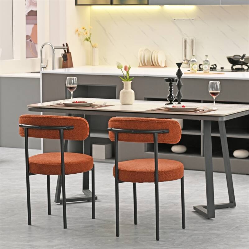 Boucle Dining Chairs Set of 2, Curved Backrest Chair