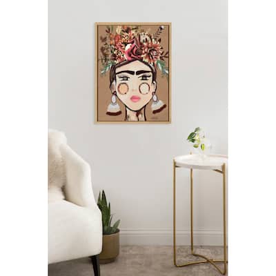 Kate and Laurel Sylvie Warm Frida Framed Canvas by Inkheart Designs
