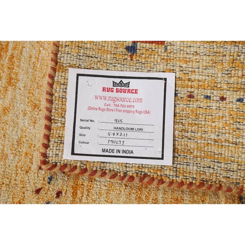 Hand Knotted Oriental 100% Wool Carpet Tribal Animal Pictorial Yellow & Gold Gabbeh Area Rug - 5' 8'' X 3' 11''