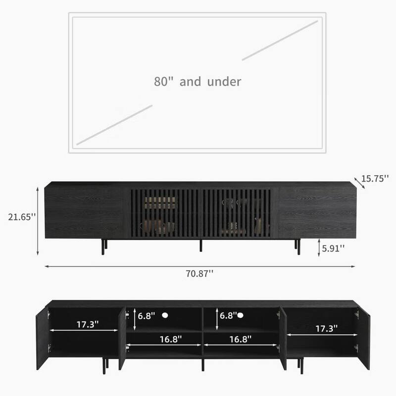 94.48 Inch Extra Long Black TV Stand with Slatted Doors, Modern Entertainment Center for TVs up to 100 Inches,