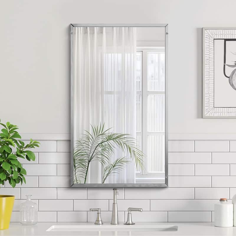 Full Length Free Standing Body Mirror Metal Framed Wall Mirror Large Floor Mirror - 51"x31" - Silver-Rectangular