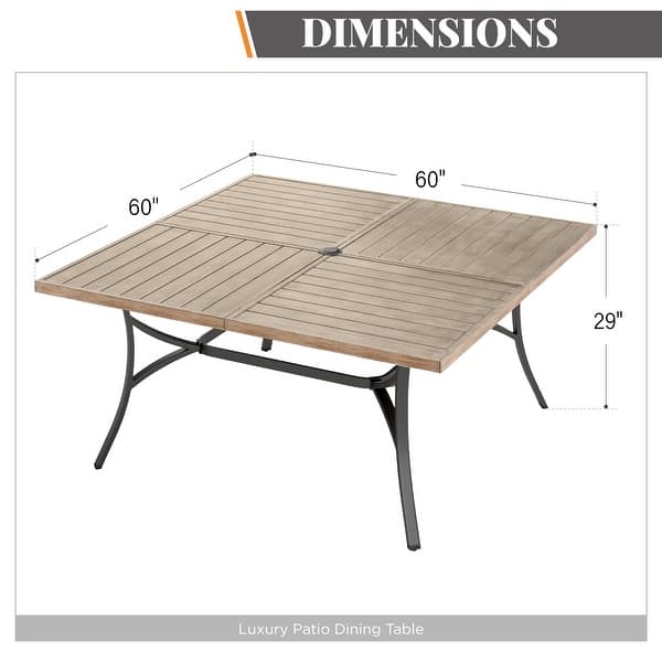 dimension image slide 4 of 5, MAISON ARTS 9-Piece Patio Dining Set, 60 Inch Square Metal Table and 8 Metal Dining Chairs