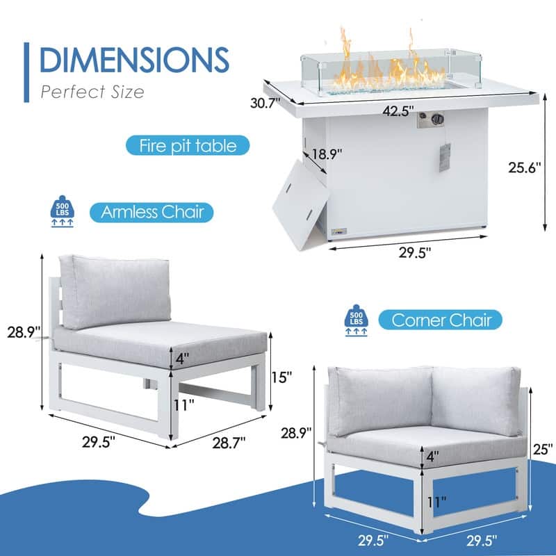 FINCATI White Aluminum Modern Patio Furniture Sectional Sofa Set with Cushion