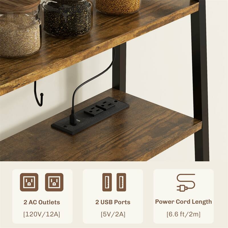 Storage Shelves with Power Outlet and LED Lights, Wine Bottle Rack
