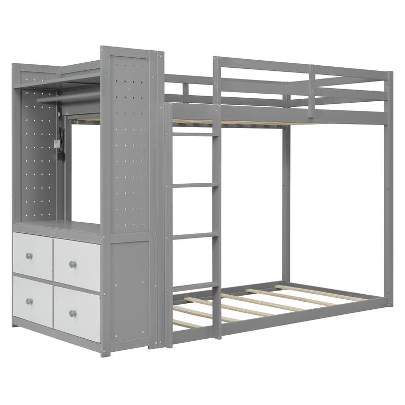 Twin Bunk Bed with Storage, Shelves, and LED Light Strip by Harper&Bright Designs