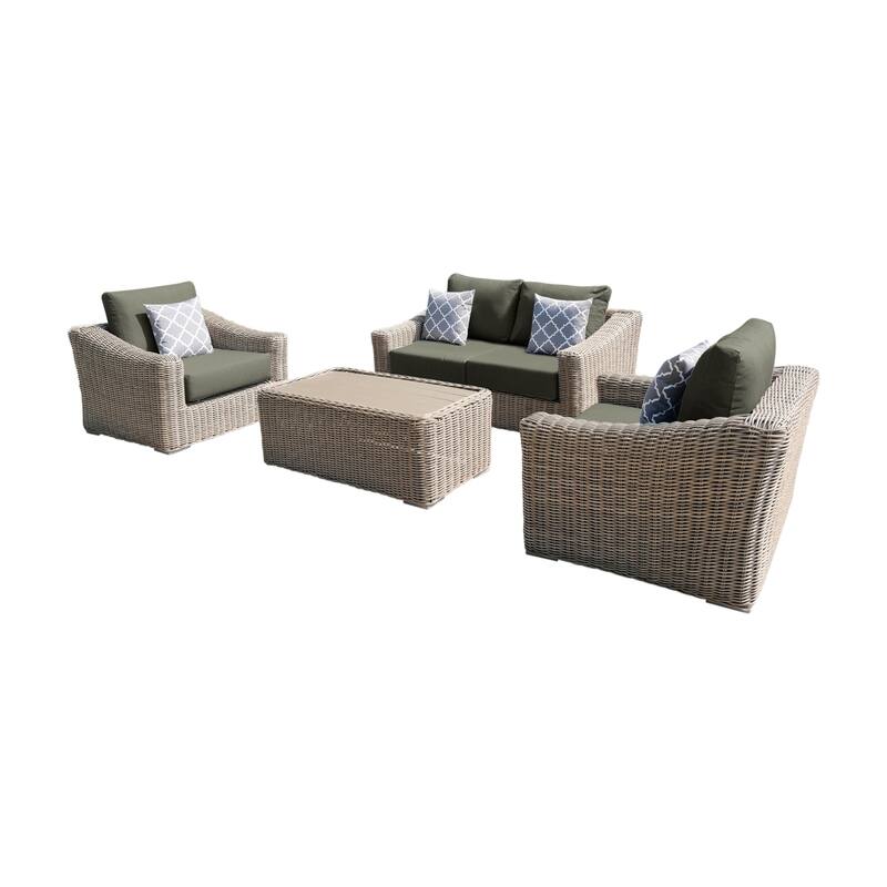 Tulum Two-Tone Dark Beige Aluminum Frame Love Seat Set Set with Cushions