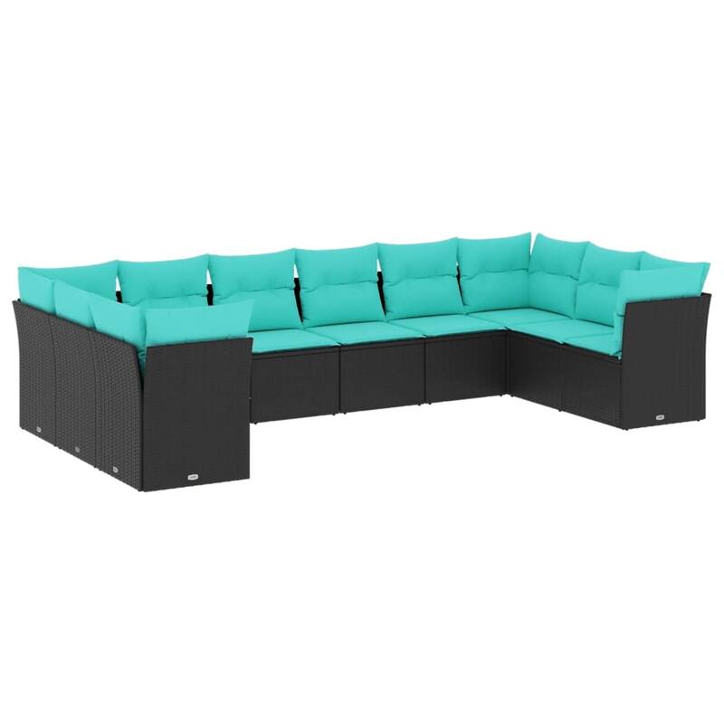 vidaXL 10 Piece Patio Sofa Set with Cushions Black Poly Rattan