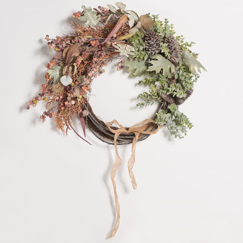 SAFAVIEH Ortelinda Faux 24 Inch Berry & Eucalyptus Semi-Wreath - 23" W x 23" D x 8" H - 23Wx23Dx8H