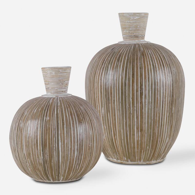 Stripe Motif Terracotta Vases - 16" - Set of 2